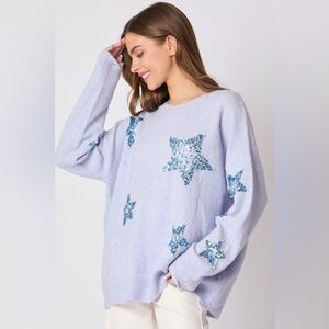 F23 new fantastic fawn periwinkle stars pearl sweater small medium large